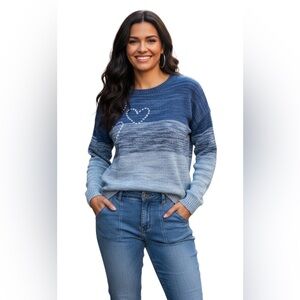 NEW Indigo Thread Co Heart Stitch Crew Neck Sweater Casual Sizes Large & XL